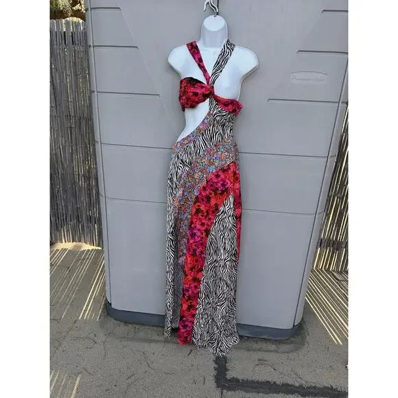 NWT For Love & Lemons Rita Cut Out Patchwork Maxi Dress Women’s Size S Festival - Picture 12 of 16